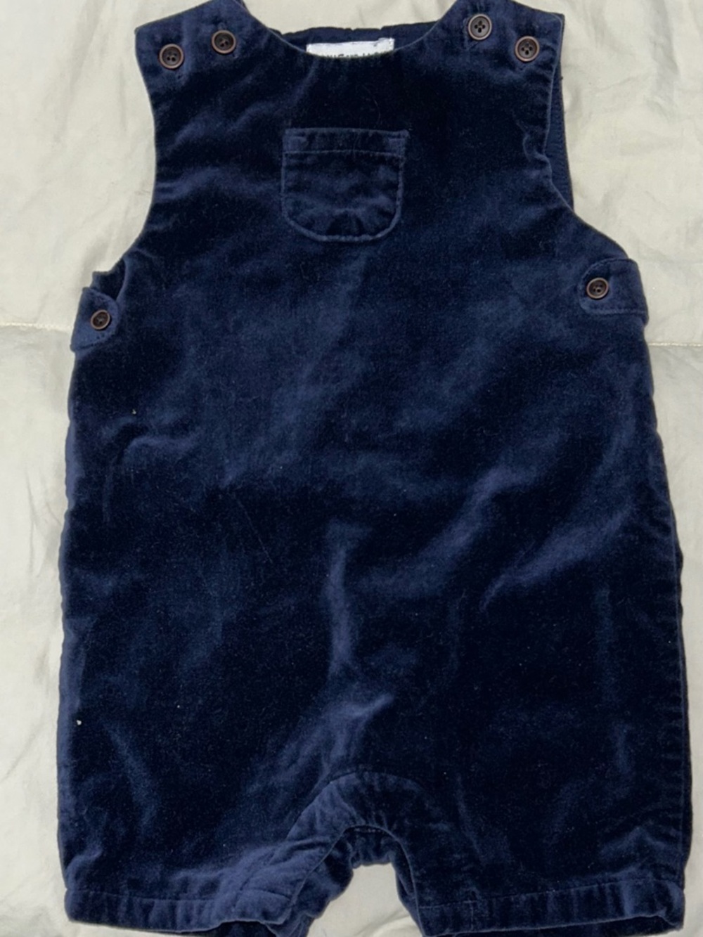 Janie and Jack navy velour Jon Jon with front pocket sz 3-6 months EUC